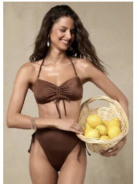 NWT - Keola Shiny Brown Drawstring Bandeau Bikini Top